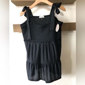 Jolie & Joy|Tiered ruffle black tie tank with ruching, plus size 1X, NWT•••